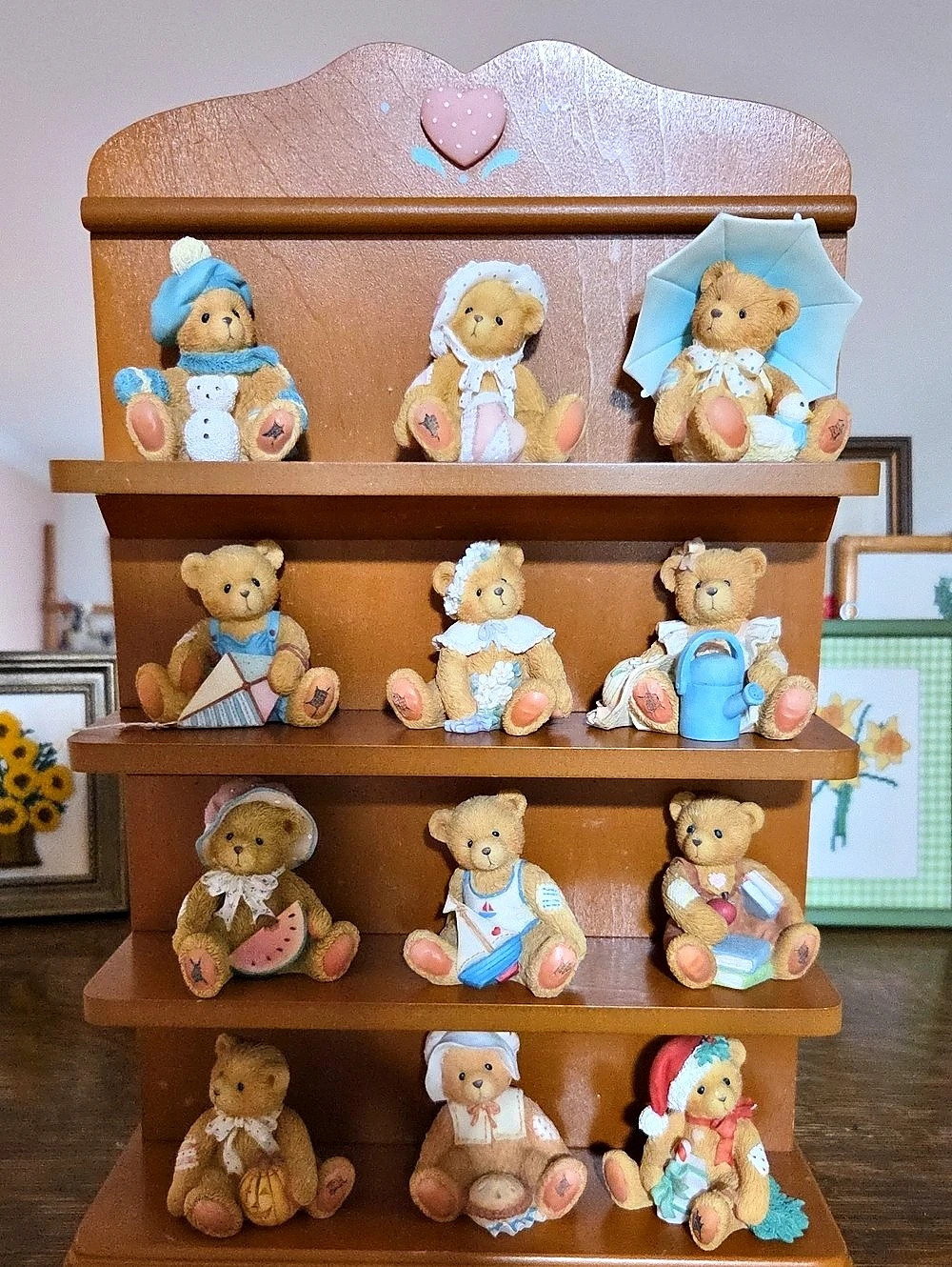 Cherished Teddies Bears Of The Month Collection With Wooden Shelf